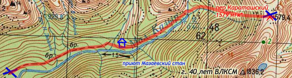 Долина реки Малый Казыр - ручей Двойной - перевал Караташский. Карта